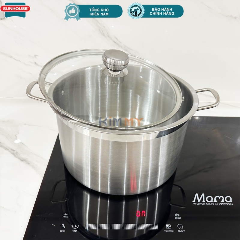 Nồi luộc gà inox 28cm nắp thủy tinh cường lực